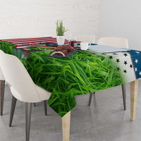 American Flag Bass Fishing Design Tablecloth with Largemouth Bass and Green Grass Background - Wonder Print Shop
