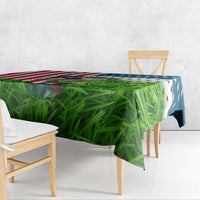 American Flag Bass Fishing Design Tablecloth with Largemouth Bass and Green Grass Background - Wonder Print Shop