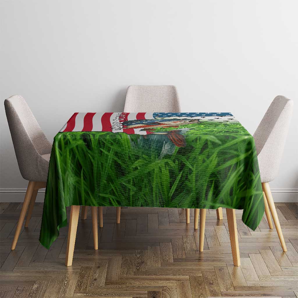American Flag Bass Fishing Design Tablecloth with Largemouth Bass and Green Grass Background - Wonder Print Shop