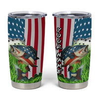 American Flag Bass Fishing Design Tumbler Cup with Largemouth Bass and Green Grass Background - Wonder Print Shop