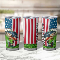 American Flag Bass Fishing Design Tumbler Cup with Largemouth Bass and Green Grass Background - Wonder Print Shop