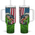 American Flag Bass Fishing Design Tumbler With Handle with Largemouth Bass and Green Grass Background - Wonder Print Shop