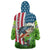 American Flag Bass Fishing Design Wearable Blanket Hoodie with Largemouth Bass and Green Grass Background - Wonder Print Shop