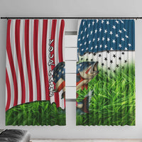 American Flag Bass Fishing Design Window Curtain with Largemouth Bass and Green Grass Background - Wonder Print Shop