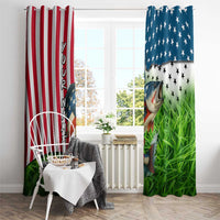 American Flag Bass Fishing Design Window Curtain with Largemouth Bass and Green Grass Background - Wonder Print Shop
