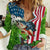 American Flag Bass Fishing Design Women Casual Shirt with Largemouth Bass and Green Grass Background - Wonder Print Shop