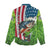 American Flag Bass Fishing Design Women Casual Shirt with Largemouth Bass and Green Grass Background - Wonder Print Shop
