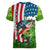 American Flag Bass Fishing Design Women V-Neck T-Shirt with Largemouth Bass and Green Grass Background - Wonder Print Shop