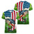 American Flag Bass Fishing Design Women V-Neck T-Shirt with Largemouth Bass and Green Grass Background - Wonder Print Shop