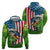 American Flag Bass Fishing Design Zip Hoodie with Largemouth Bass and Green Grass Background - Wonder Print Shop