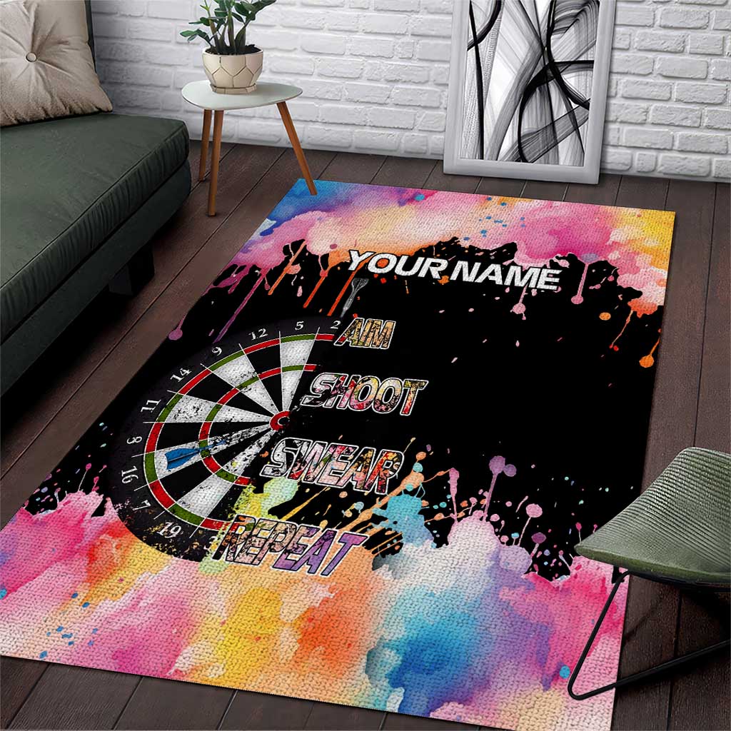 Dartboard and Colorful Paint Splash Darts Area Rug with Aim Shoot Swear Repeat Quote Custom Name - Wonder Print Shop