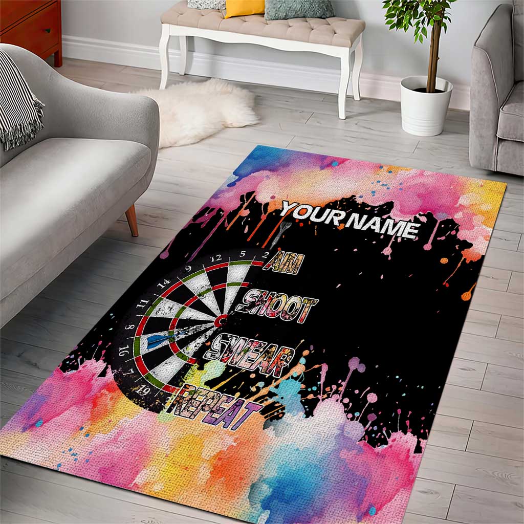 Dartboard and Colorful Paint Splash Darts Area Rug with Aim Shoot Swear Repeat Quote Custom Name - Wonder Print Shop