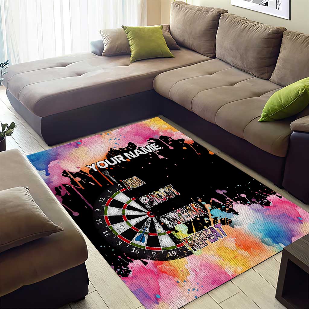 Dartboard and Colorful Paint Splash Darts Area Rug with Aim Shoot Swear Repeat Quote Custom Name - Wonder Print Shop