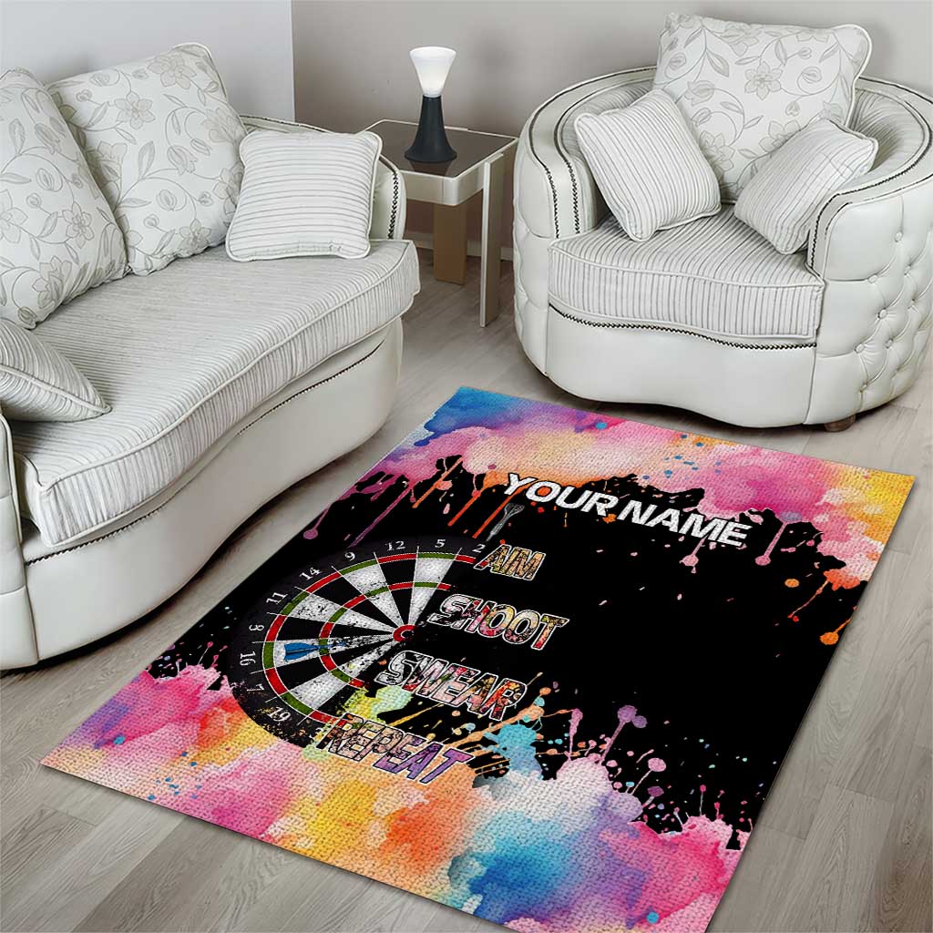 Dartboard and Colorful Paint Splash Darts Area Rug with Aim Shoot Swear Repeat Quote Custom Name - Wonder Print Shop