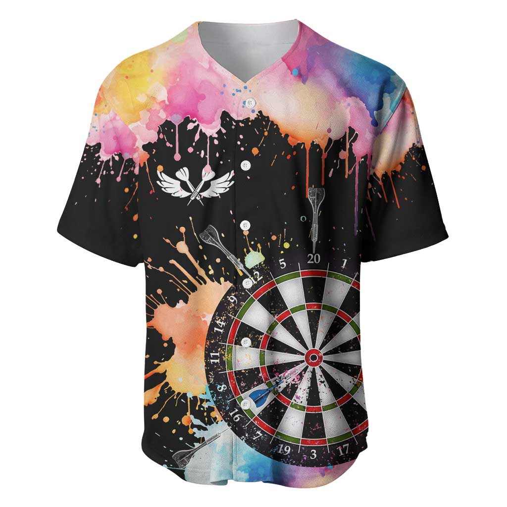 Dartboard and Colorful Paint Splash Darts Baseball Jersey with Aim Shoot Swear Repeat Quote Custom Name TS04