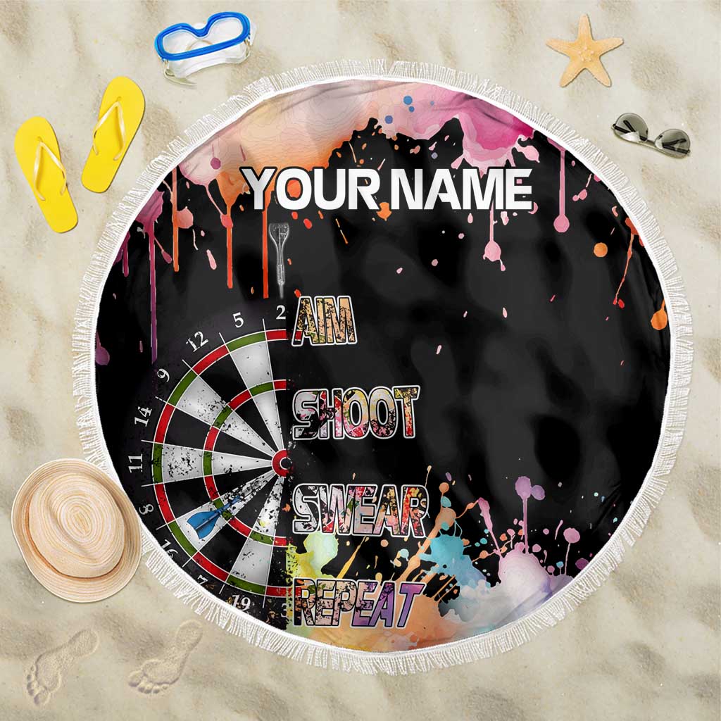 Dartboard and Colorful Paint Splash Darts Beach Blanket with Aim Shoot Swear Repeat Quote Custom Name - Wonder Print Shop