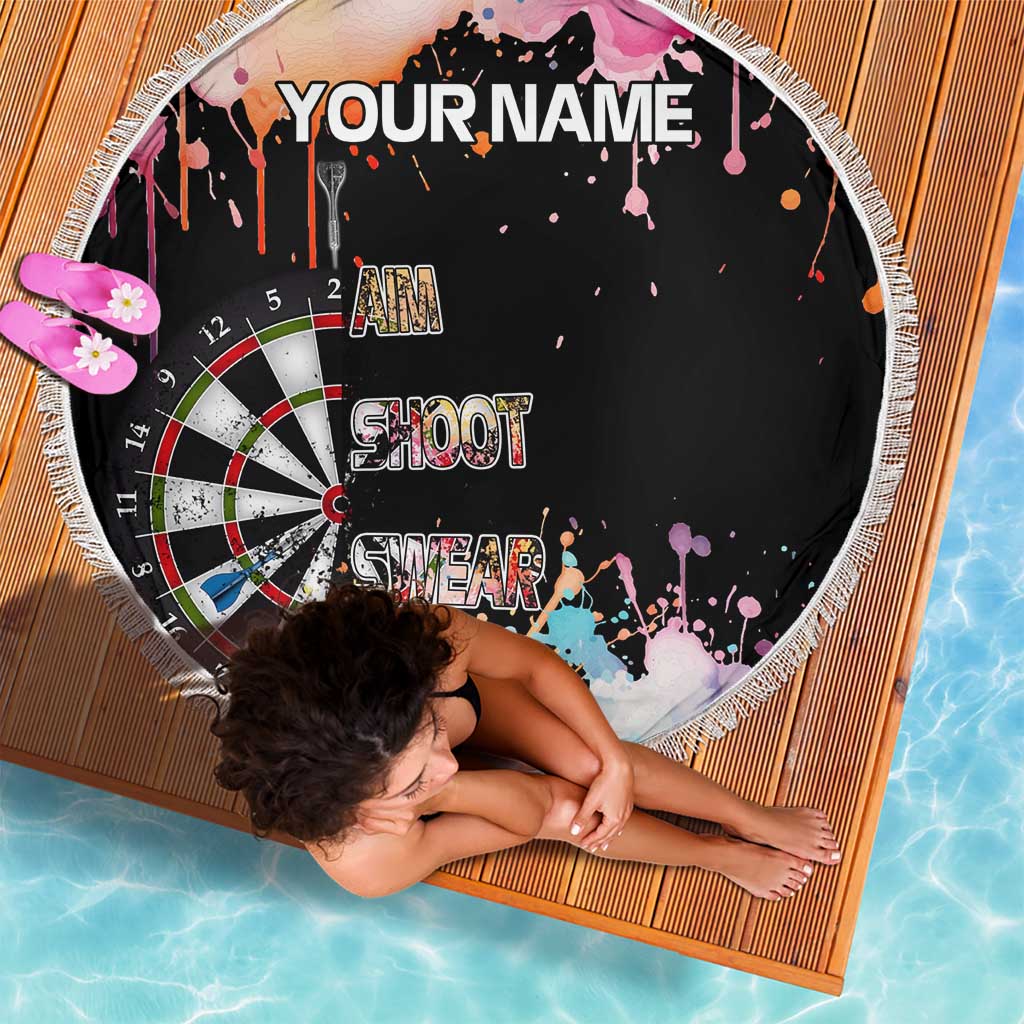 Dartboard and Colorful Paint Splash Darts Beach Blanket with Aim Shoot Swear Repeat Quote Custom Name - Wonder Print Shop
