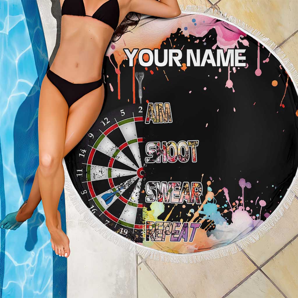 Dartboard and Colorful Paint Splash Darts Beach Blanket with Aim Shoot Swear Repeat Quote Custom Name - Wonder Print Shop