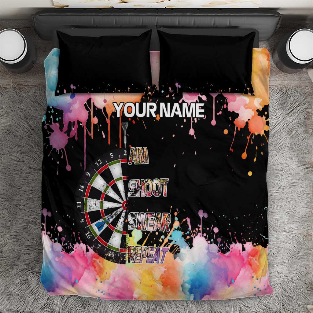 Dartboard and Colorful Paint Splash Darts Bedding Set with Aim Shoot Swear Repeat Quote Custom Name - Wonder Print Shop