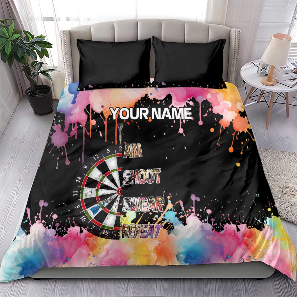 Dartboard and Colorful Paint Splash Darts Bedding Set with Aim Shoot Swear Repeat Quote Custom Name - Wonder Print Shop