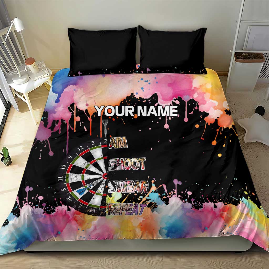 Dartboard and Colorful Paint Splash Darts Bedding Set with Aim Shoot Swear Repeat Quote Custom Name - Wonder Print Shop