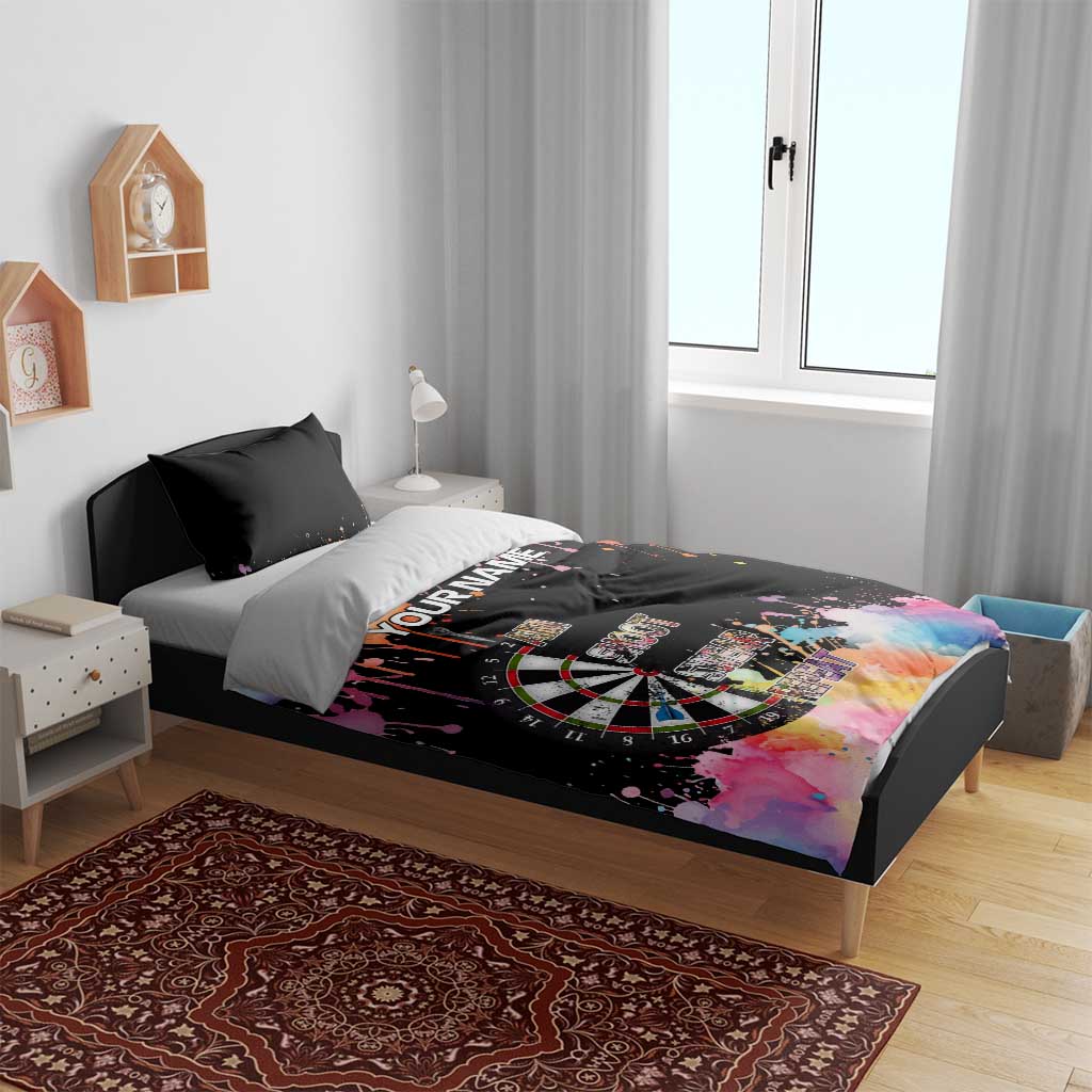 Dartboard and Colorful Paint Splash Darts Bedding Set with Aim Shoot Swear Repeat Quote Custom Name - Wonder Print Shop