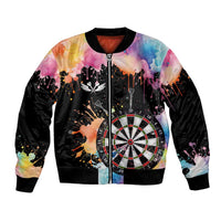 Dartboard and Colorful Paint Splash Darts Bomber Jacket with Aim Shoot Swear Repeat Quote Custom Name TS04