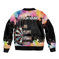 Dartboard and Colorful Paint Splash Darts Bomber Jacket with Aim Shoot Swear Repeat Quote Custom Name TS04