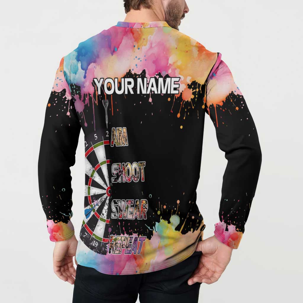 Dartboard and Colorful Paint Splash Darts Button Sweatshirt with Aim Shoot Swear Repeat Quote Custom Name TS04