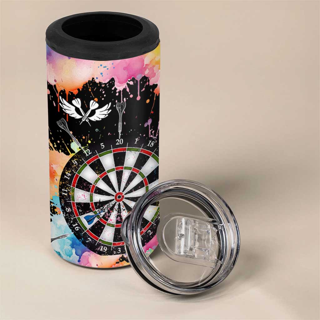 Dartboard and Colorful Paint Splash Darts 4 in 1 Can Cooler Tumbler with Aim Shoot Swear Repeat Quote Custom Name - Wonder Print Shop