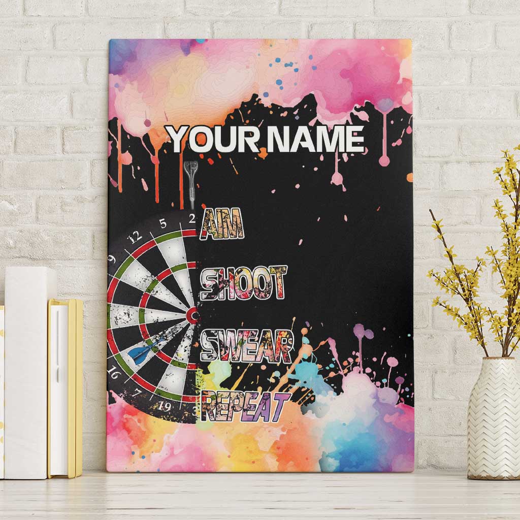 Dartboard and Colorful Paint Splash Darts Canvas Wall Art with Aim Shoot Swear Repeat Quote Custom Name - Wonder Print Shop
