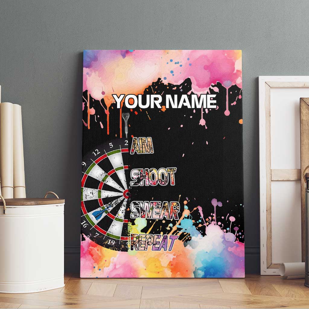 Dartboard and Colorful Paint Splash Darts Canvas Wall Art with Aim Shoot Swear Repeat Quote Custom Name - Wonder Print Shop