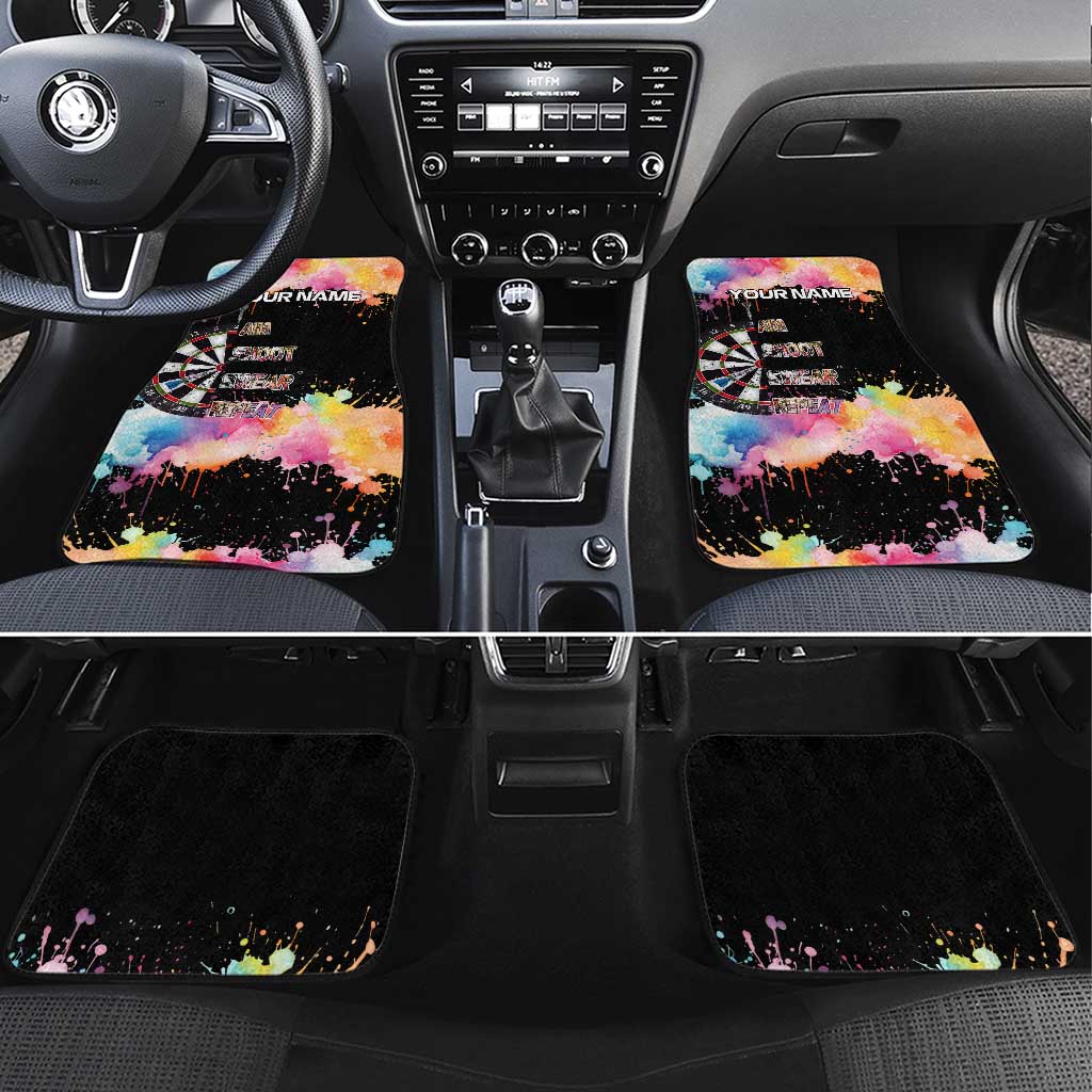 Dartboard and Colorful Paint Splash Darts Car Mats with Aim Shoot Swear Repeat Quote Custom Name - Wonder Print Shop
