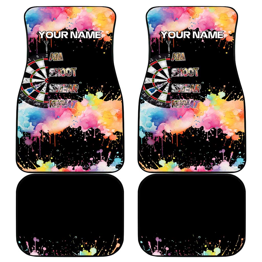 Dartboard and Colorful Paint Splash Darts Car Mats with Aim Shoot Swear Repeat Quote Custom Name - Wonder Print Shop