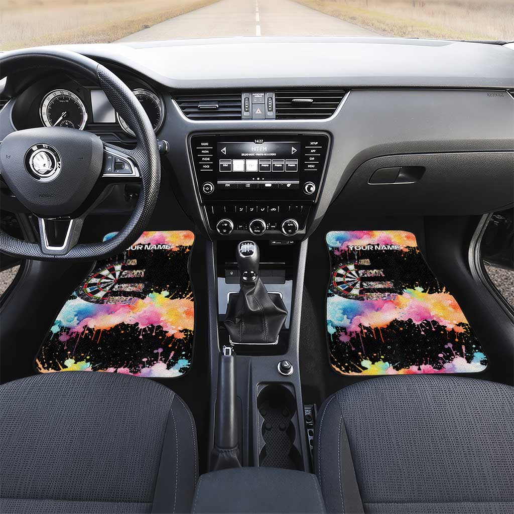 Dartboard and Colorful Paint Splash Darts Car Mats with Aim Shoot Swear Repeat Quote Custom Name - Wonder Print Shop