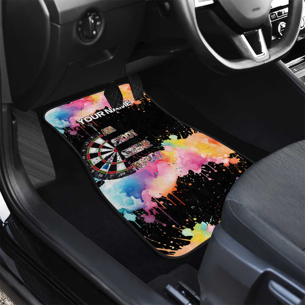 Dartboard and Colorful Paint Splash Darts Car Mats with Aim Shoot Swear Repeat Quote Custom Name - Wonder Print Shop