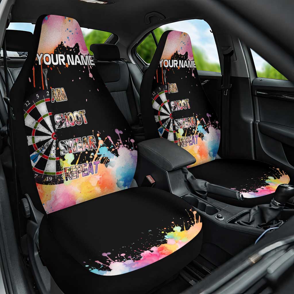 Dartboard and Colorful Paint Splash Darts Car Seat Cover with Aim Shoot Swear Repeat Quote Custom Name - Wonder Print Shop