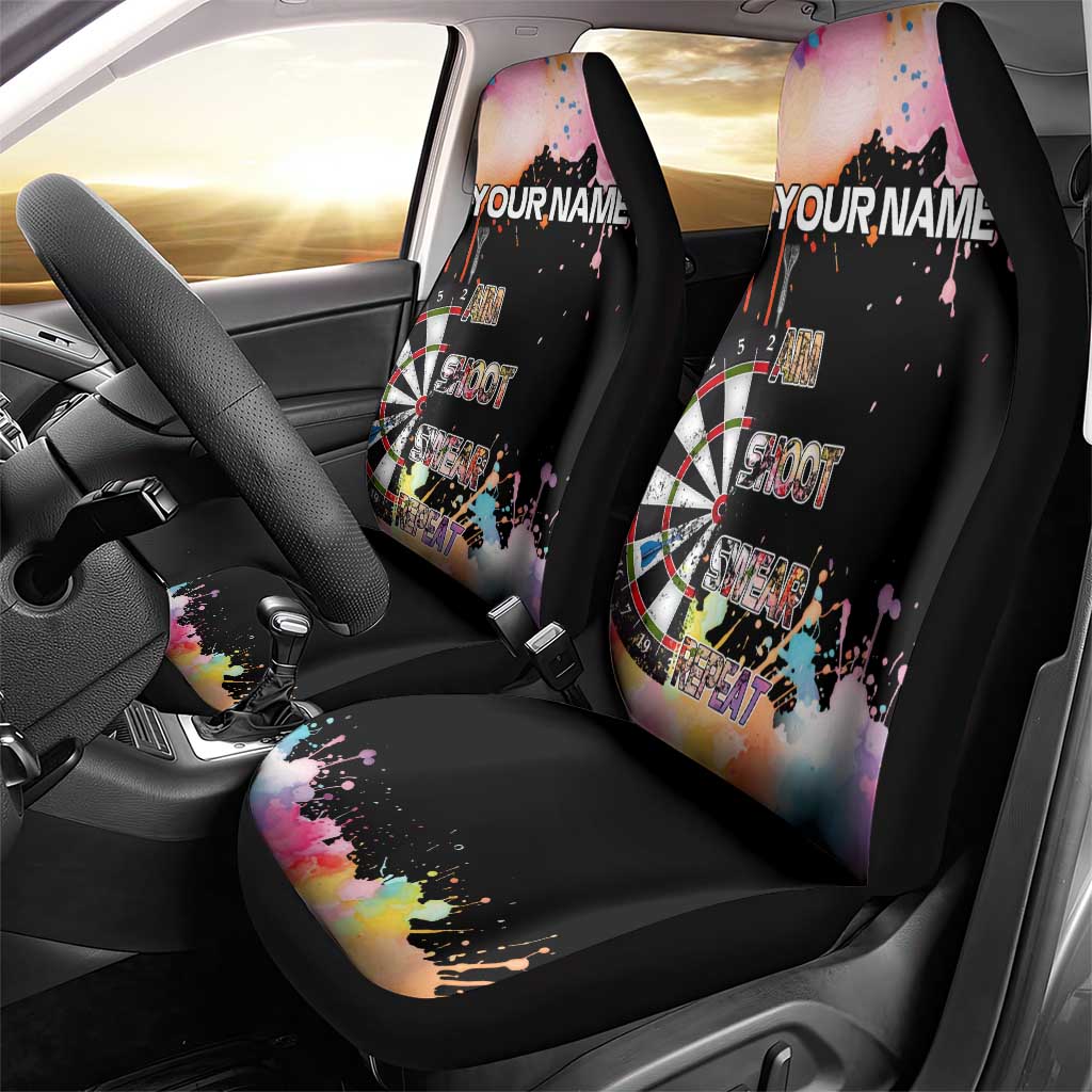 Dartboard and Colorful Paint Splash Darts Car Seat Cover with Aim Shoot Swear Repeat Quote Custom Name - Wonder Print Shop