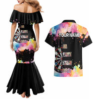 Dartboard and Colorful Paint Splash Darts Couples Matching Mermaid Dress and Hawaiian Shirt with Aim Shoot Swear Repeat Quote Custom Name TS04