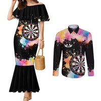 Dartboard and Colorful Paint Splash Darts Couples Matching Mermaid Dress and Long Sleeve Button Shirt with Aim Shoot Swear Repeat Quote Custom Name TS04