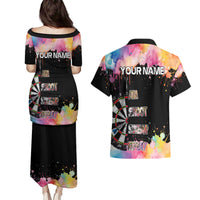 Dartboard and Colorful Paint Splash Darts Couples Matching Puletasi and Hawaiian Shirt with Aim Shoot Swear Repeat Quote Custom Name TS04