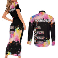 Dartboard and Colorful Paint Splash Darts Couples Matching Short Sleeve Bodycon Dress and Long Sleeve Button Shirt with Aim Shoot Swear Repeat Quote Custom Name TS04