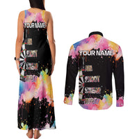Dartboard and Colorful Paint Splash Darts Couples Matching Tank Maxi Dress and Long Sleeve Button Shirt with Aim Shoot Swear Repeat Quote Custom Name TS04