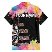 Dartboard and Colorful Paint Splash Darts Family Matching Long Sleeve Bodycon Dress and Hawaiian Shirt with Aim Shoot Swear Repeat Quote Custom Name TS04