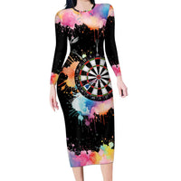 Dartboard and Colorful Paint Splash Darts Family Matching Long Sleeve Bodycon Dress and Hawaiian Shirt with Aim Shoot Swear Repeat Quote Custom Name TS04