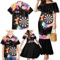 Dartboard and Colorful Paint Splash Darts Family Matching Mermaid Dress and Hawaiian Shirt with Aim Shoot Swear Repeat Quote Custom Name TS04