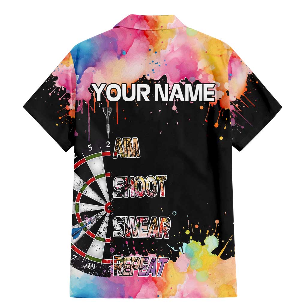 Dartboard and Colorful Paint Splash Darts Family Matching Mermaid Dress and Hawaiian Shirt with Aim Shoot Swear Repeat Quote Custom Name TS04