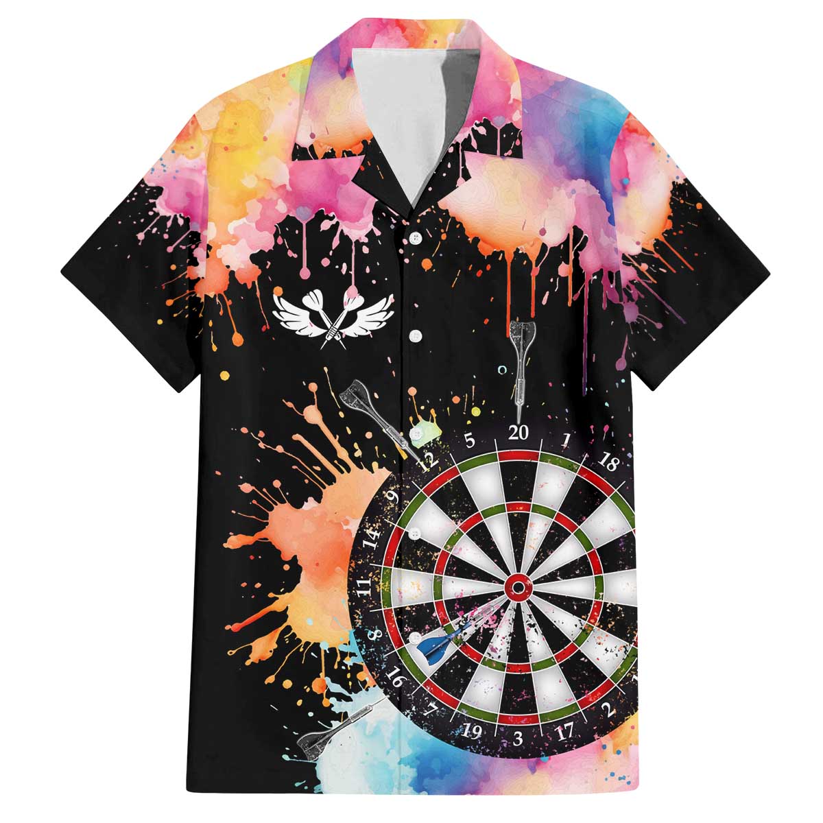 Dartboard and Colorful Paint Splash Darts Family Matching Off The Shoulder Long Sleeve Dress and Hawaiian Shirt with Aim Shoot Swear Repeat Quote Custom Name TS04