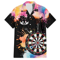 Dartboard and Colorful Paint Splash Darts Family Matching Off The Shoulder Long Sleeve Dress and Hawaiian Shirt with Aim Shoot Swear Repeat Quote Custom Name TS04