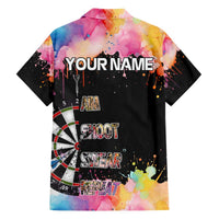 Dartboard and Colorful Paint Splash Darts Family Matching Off The Shoulder Long Sleeve Dress and Hawaiian Shirt with Aim Shoot Swear Repeat Quote Custom Name TS04